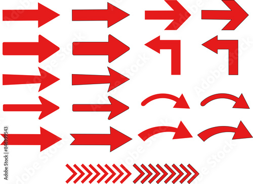 Set of 20 Red Straight and Curved Arrows with and without Stroke | High Resolution, Transparent Background