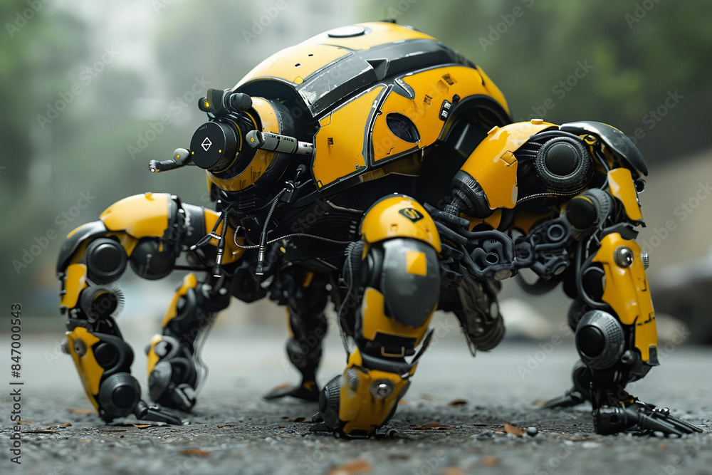 tank robot, bumble B style tank robot, bumble B style