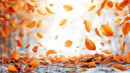 Falling flying autumn leaves background. realistic autumn yellow leaf isolated on white background. fall sale background