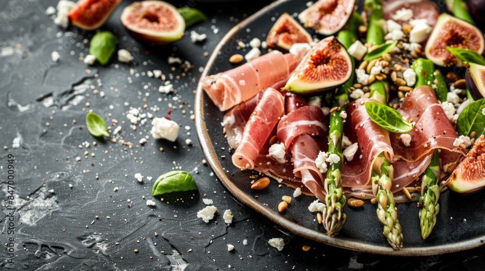 A plate of food with meat and asparagus on it A plate of food with meat and asparagus on it
