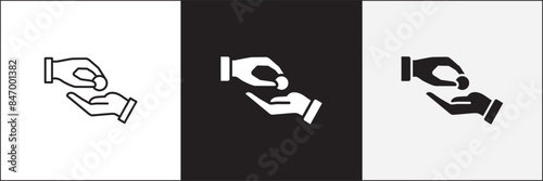 Donation icon. Charity icons. Money donate icon. Funding and philanthropy symbol. Give money sign. Vector stock icons collection in thin line and flat colors style design.