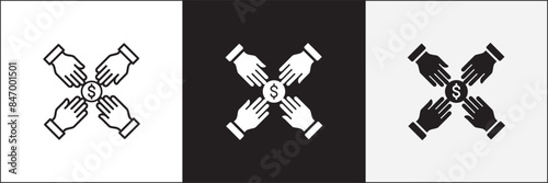 Donation icon. Charity icons. Money donate icon. Funding and philanthropy symbol. Give money sign. Vector stock icons collection in thin line and flat colors style design.