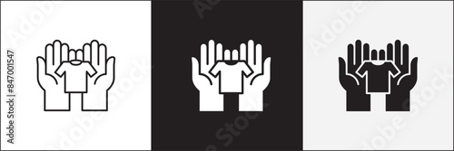 Donation icon. Charity icons. Clothes donate icon. Vector stock icons collection in thin line and flat colors style design.