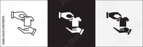 Donation icon. Charity icons. Clothes donate icon. Vector stock icons collection in thin line and flat colors style design.