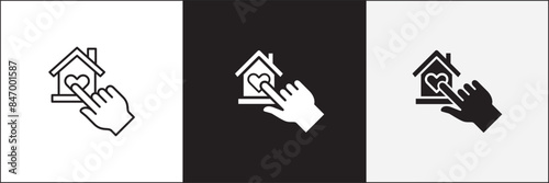 Donation icon. Charity icons. Hand with house symbol. Home donate icon. Vector stock icons collection in thin line and flat colors style design.