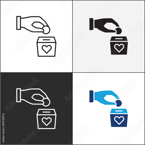 Donation icon. Charity icons. Money donate icon. Funding and philanthropy symbol. Give money sign. Vector stock icons collection in thin line and flat colors style design.