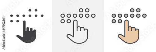 Braille Writing System Icon Set. Tactile Alphabet Symbol.