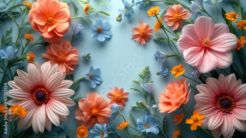 Illustration, different garden flowers on a white background.