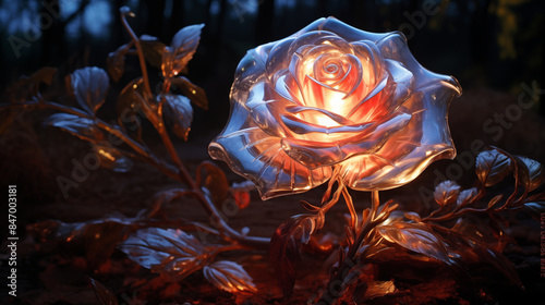 photo of rose flower made from glass, beautiful glass rose wallpaper and background