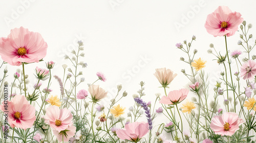 Illustration, different garden flowers on a white background.