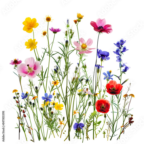 Illustration, different garden flowers on a white background.