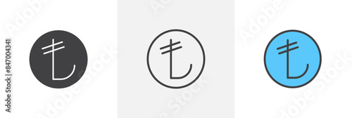 Lira icon set. Turkish currency vector symbol. Turkey lira sign.