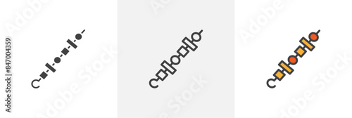 Kebab skewer icon set. BBQ stick vector symbol. Grilled meat icon.