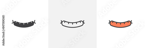 BBQ sausage icon set. Grilled beef sausage vector symbol. Sausage icon.
