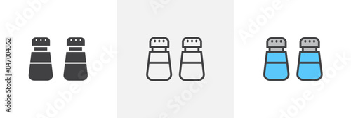 Seasoning shakers icon set. Salt pepper bottles vector symbol. Cooking sign.