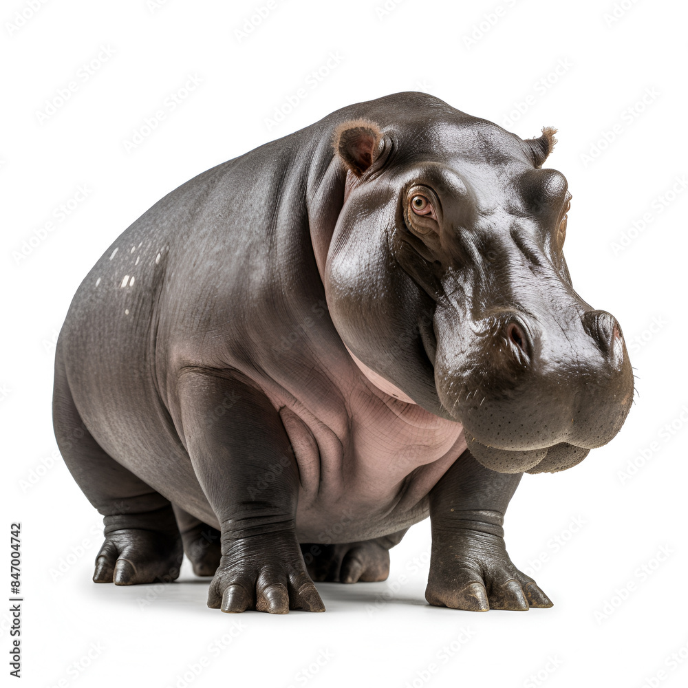 Isolated hippopotamus on white background making the face Isolated hippopotamus on white background making the face