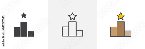 Podium with star icon set. Awards and achievement recognition vector symbol.