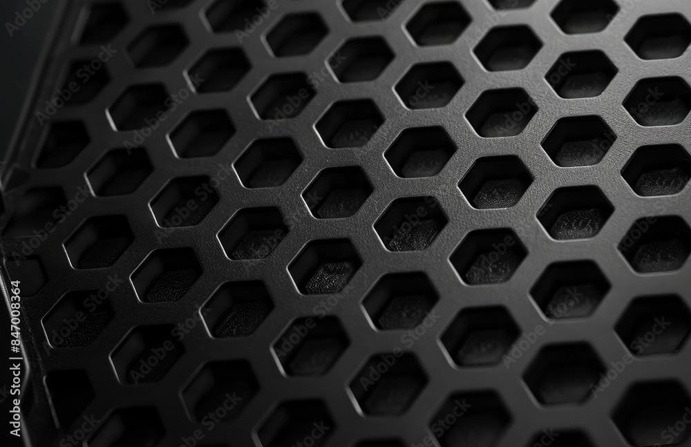 Black hexagonal metal mesh background with a gritty texture for industrial design. Created with Ai Black hexagonal metal mesh background with a gritty texture for industrial design. Created with Ai