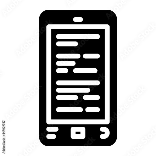 reading poetry on cellphone glyph icon