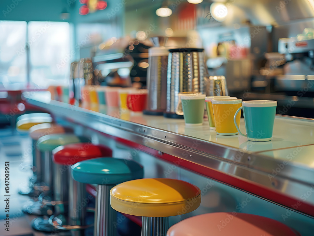A colorful Diner restaurant with a retro feel A colorful Diner restaurant with a retro feel