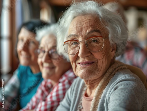 Two elderly ladies sit side by side, possibly sharing a moment or enjoying each other's company