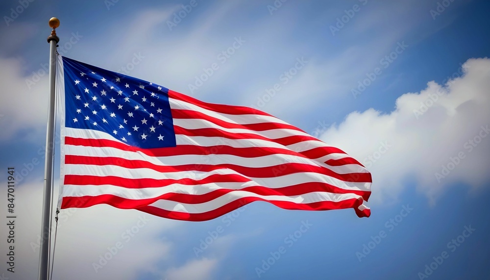 Naklejka premium USA flag waving in the wind, representing patriotism and national pride