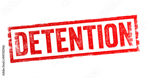 Detention refers to the act of holding someone in custody, often as a form of punishment or for security reasons, text concept stamp