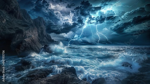 A dramatic image of a stormy seascape
