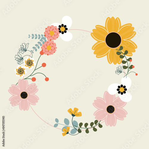 Cornice floreale concentrica con delicati fiori pastello