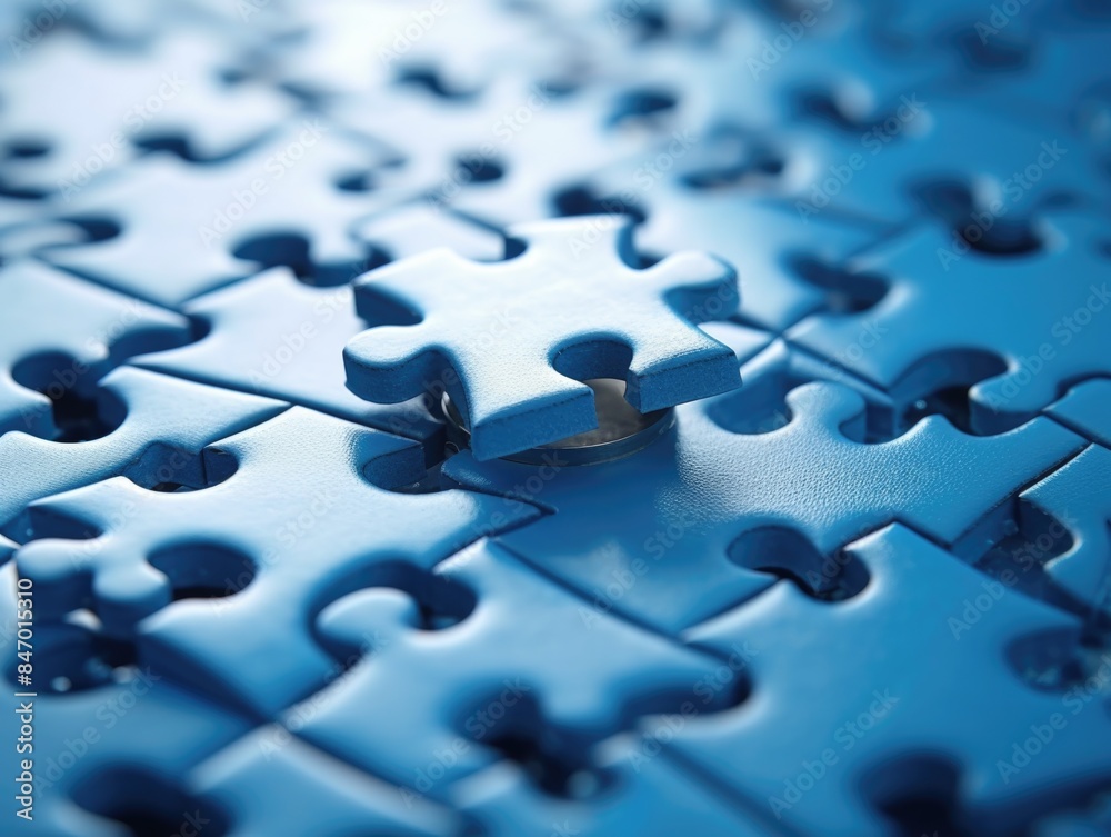 A detailed view of a puzzle piece on a table, perfect for illustrations and designs A detailed view of a puzzle piece on a table, perfect for illustrations and designs