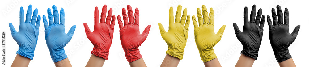 Obraz premium Hands in medical gloves isolated on transparent background