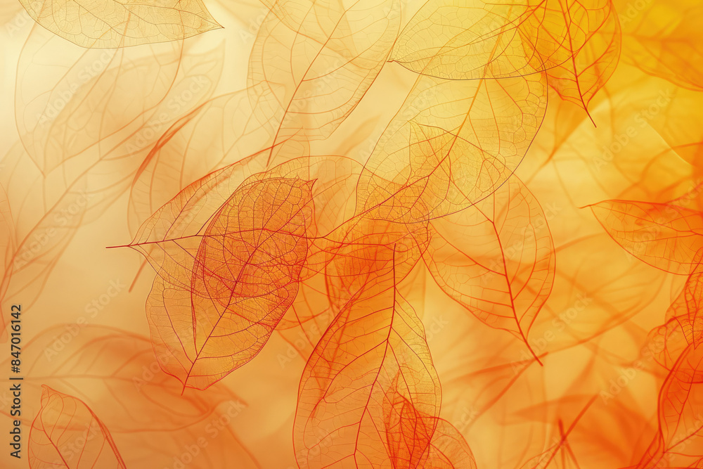 Fototapeta premium A soft orange gradient background with delicate, flowing lines of leaf patterns. Created with Ai
