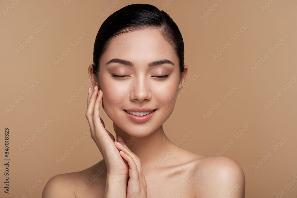 Beautiful young Asian woman with clean fresh skin on beige background, Face care, Facial treatment, Beauty woman healthy skin natural make up, Cosmetology, beauty and spa, Asian women portrait Beautiful young Asian woman with clean fresh skin on beige background, Face care, Facial treatment, Beauty woman healthy skin natural make up, Cosmetology, beauty and spa, Asian women portrait