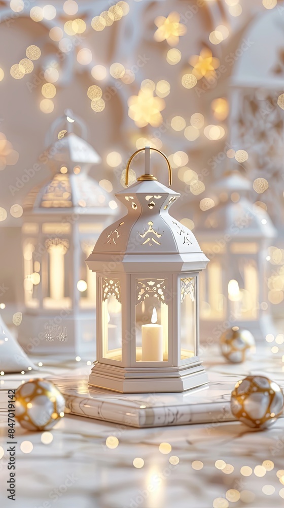 Artistic White Lanterns Minimalist Eid Setting Artistic White Lanterns Minimalist Eid Setting