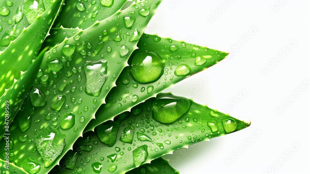 Aloe Vera Plant with Water Drops on Leaves. Concept of health, skincare, natural remedy, freshness. Copy space Aloe Vera Plant with Water Drops on Leaves. Concept of health, skincare, natural remedy, freshness. Copy space