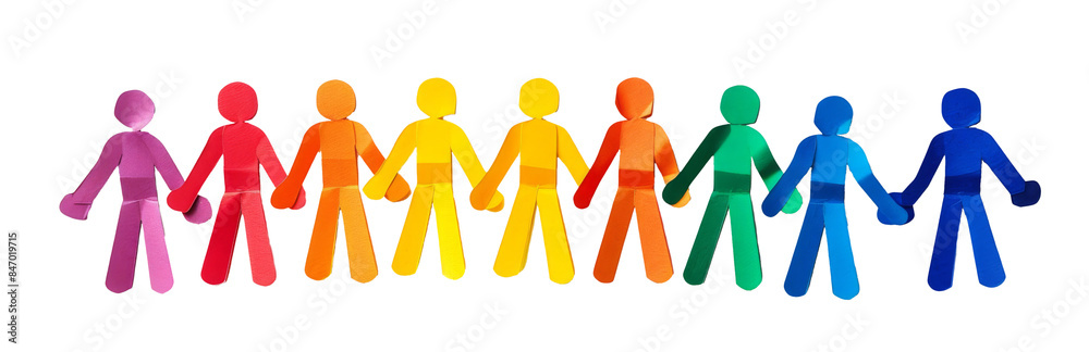 Colorful paper chain of people holding hands in front of each other Colorful paper chain of people holding hands in front of each other