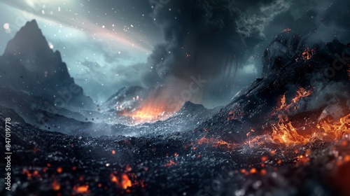 Fiery Landscape Under a Stormy Sky
