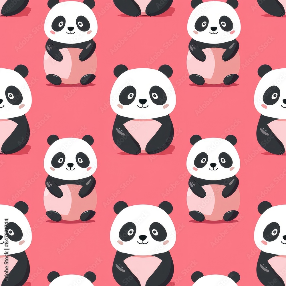 Obraz premium Seamless Pattern with Cute Funny Pandas: A Flat Style Vector Illustration for Children’s Designs