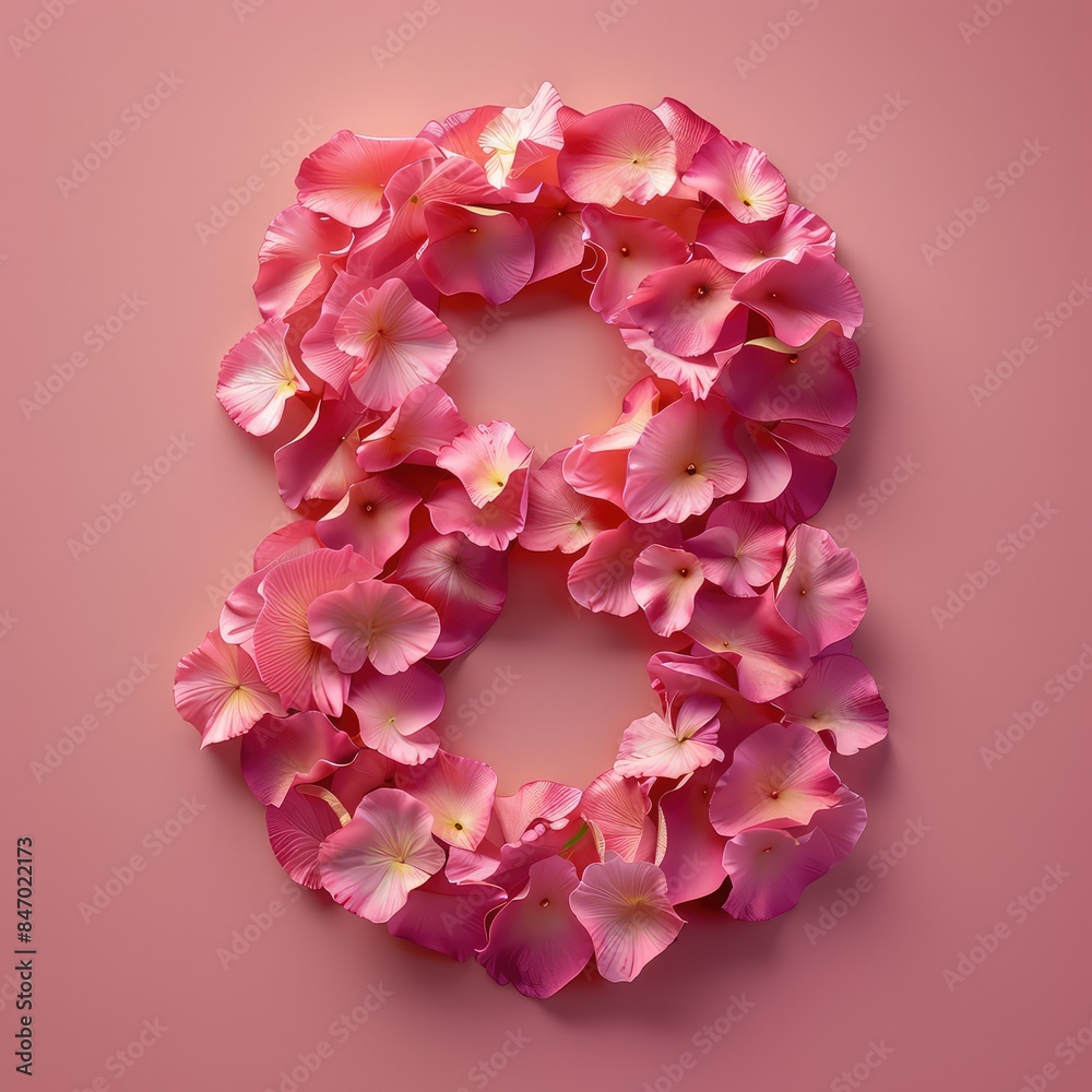 Creative Women’s Day Background: Number 8 Formed with Delicate Petals Creative Women’s Day Background: Number 8 Formed with Delicate Petals