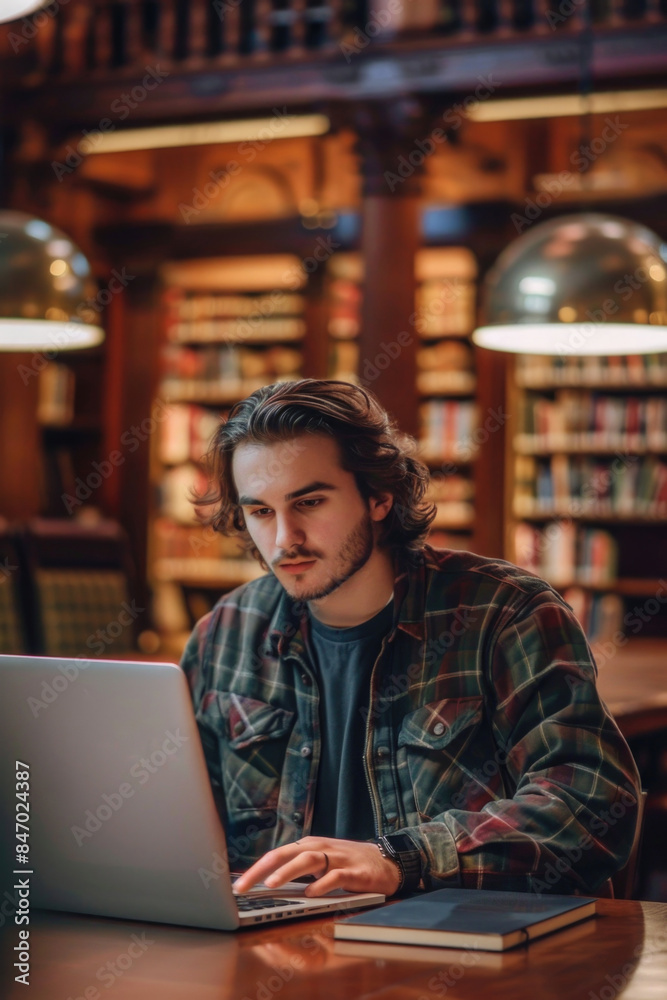 A person sitting in front of a laptop, working or studying A person sitting in front of a laptop, working or studying
