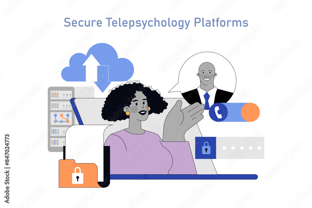 Telepsychology And Online Therapy. Flat Vector Illustration Telepsychology And Online Therapy. Flat Vector Illustration
