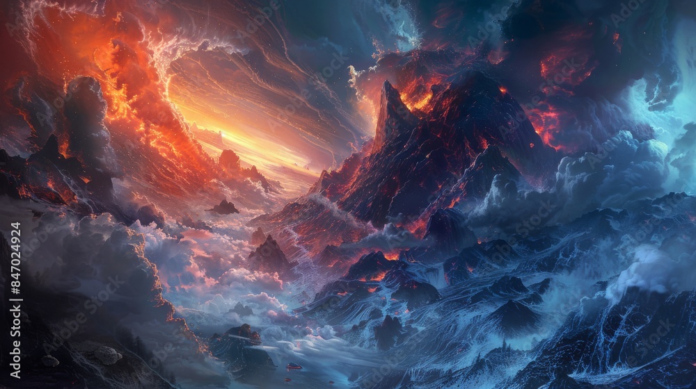 Fiery Mountain Range with Clouds Fiery Mountain Range with Clouds