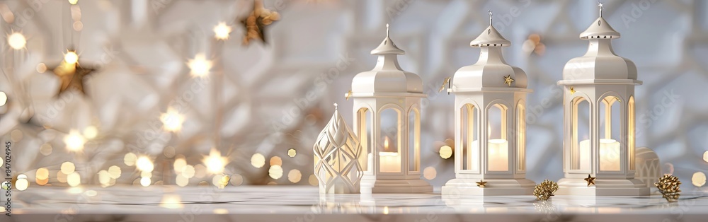 Artistic White Lanterns Minimalist Eid Setting