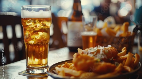 A cold glass of beer paired with crispy fried potatoes
