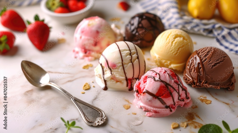 A colorful table filled with various ice cream toppings, perfect for a summer party or social gathering A colorful table filled with various ice cream toppings, perfect for a summer party or social gathering
