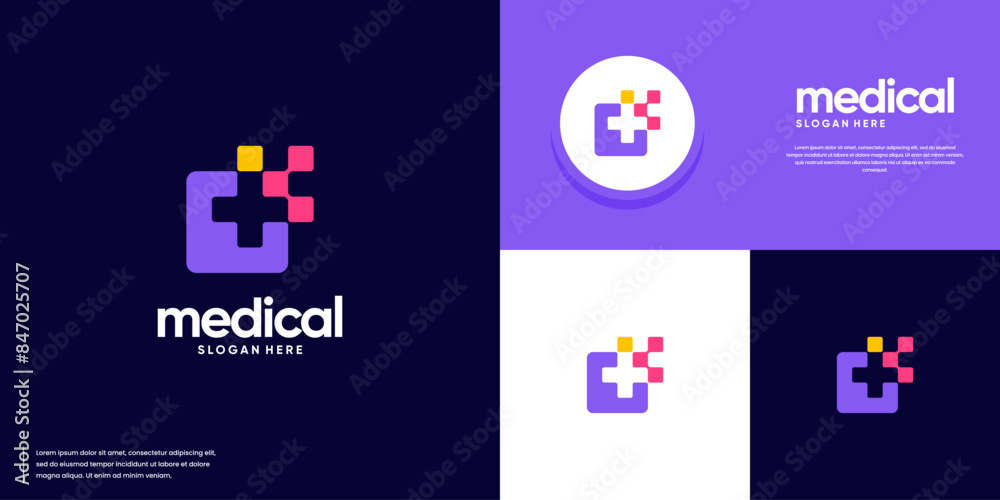 health cross abstract logo with technology concept, pixel splash, health care, logo illustration design. health cross abstract logo with technology concept, pixel splash, health care, logo illustration design.