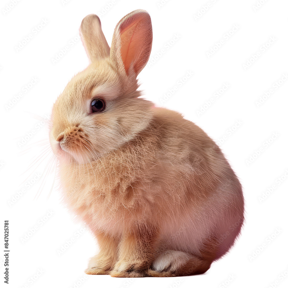 A cute white rabbit isolated on transparency background PNG, white background., featuring fluffy fur and large ears. A cute white rabbit isolated on transparency background PNG, white background., featuring fluffy fur and large ears.