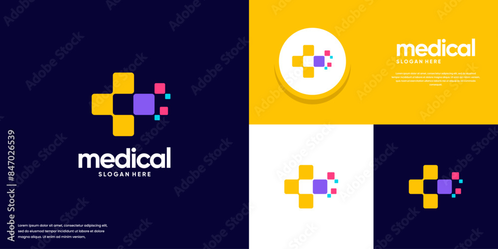 pixel tech logo, medical cross, logo design inspiration. pixel tech logo, medical cross, logo design inspiration.