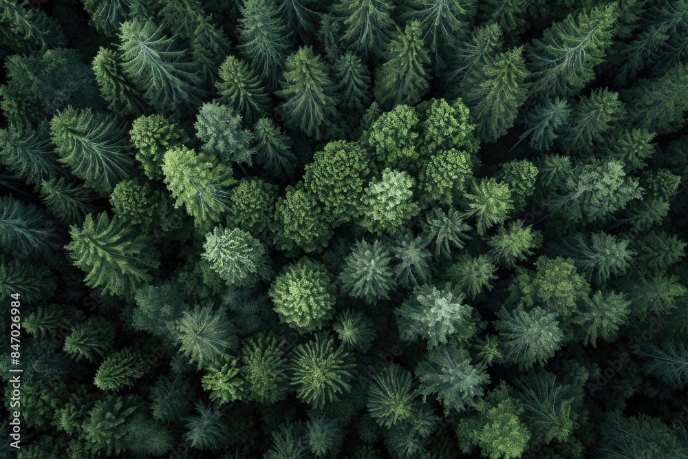 Aerial view of a dense forest with trees and foliage Aerial view of a dense forest with trees and foliage