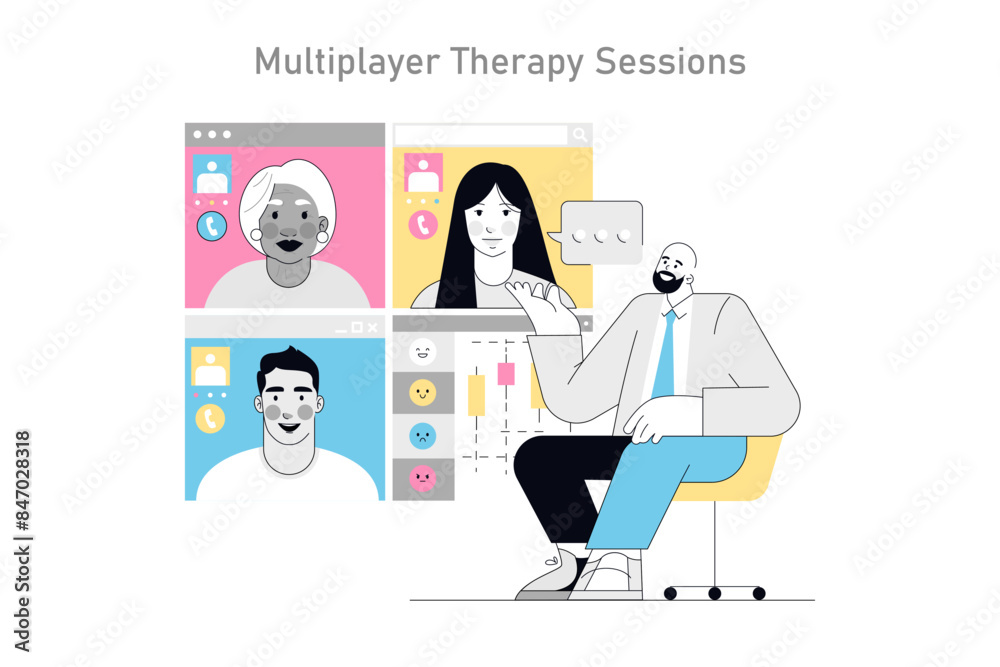 Gamification In Psychotherapy. Flat Vector Illustration Gamification In Psychotherapy. Flat Vector Illustration